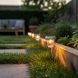 Warmly glowing solar firefly lights illuminating a backyard garden path near greenery and outdoor seating.
