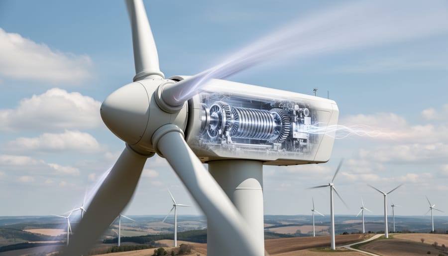 Close-up of a spinning STEM windmill rotor with visible motion blur in the blades.