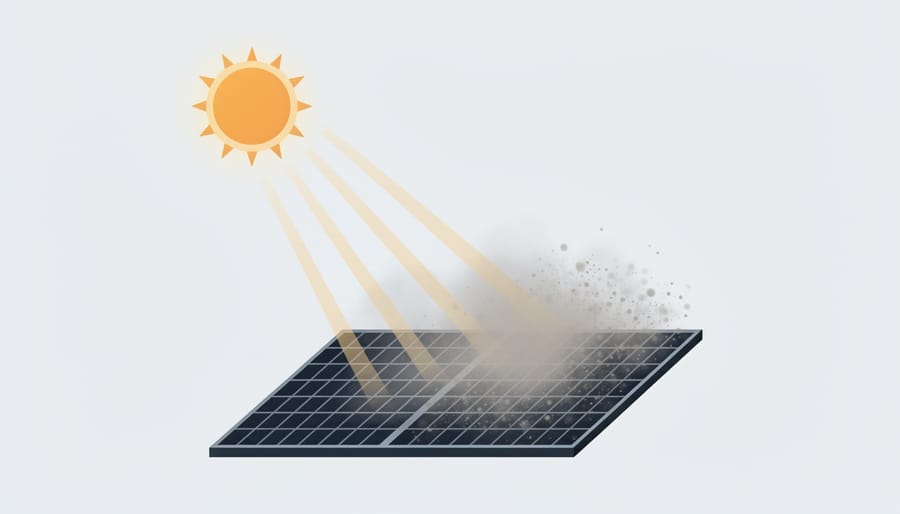Macro view of dust-covered solar panel surface indicating panel soiling.