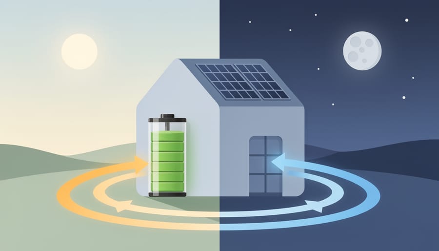 Residential battery storage setup with a plugged-in charging cable near a home electrical panel