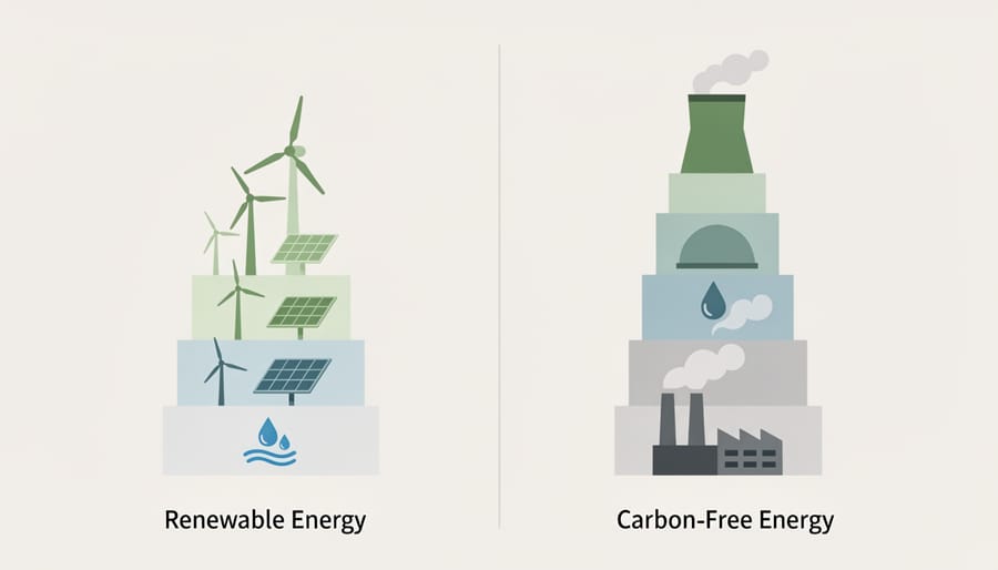 Conceptual layered green energy tokens in a glass jar representing renewable energy mixes