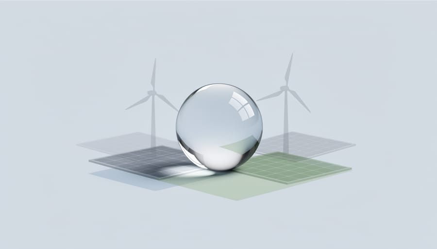 Glass sphere paperweight with small green plant landscape symbolizing transparent, credible impact.