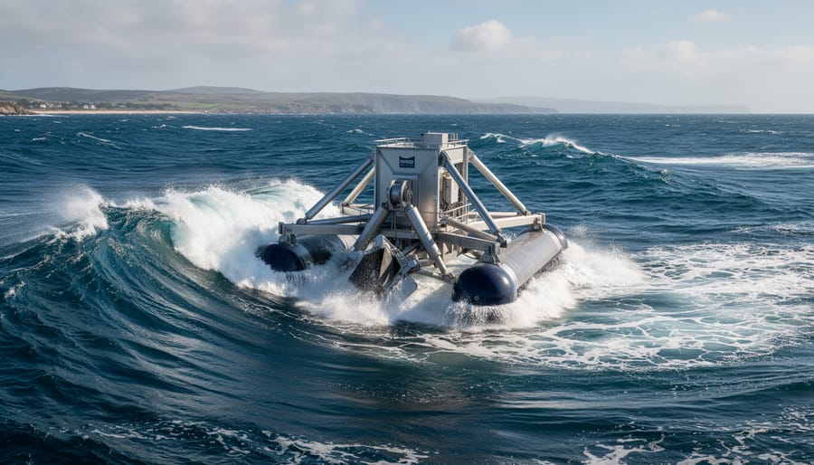 Wave energy converter device in choppy ocean water near the horizon